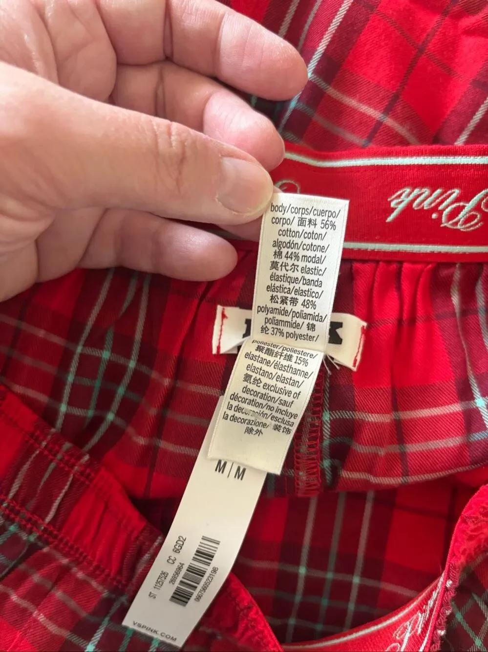 PINK Victoria’s Secret Pajama Shorts Red Plaid Womens M NWT Metallic Logo Script